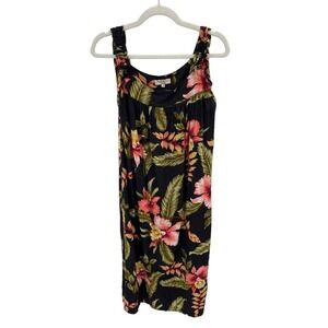Tropical Group Hawaii Dress Womens Medium Black Floral Print Rayon